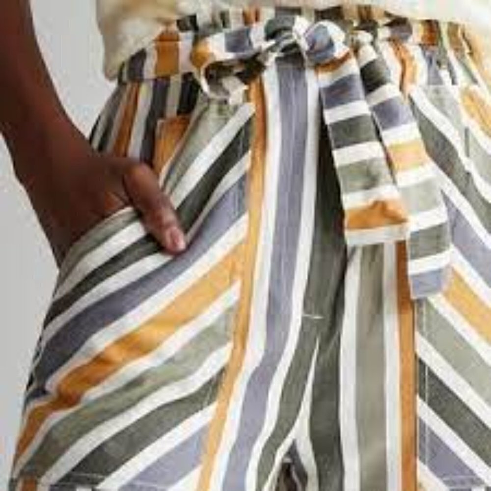 Anthropologie Multicolor Striped Belted Straight Leg Women Pants Size S - Picture 2 of 11
